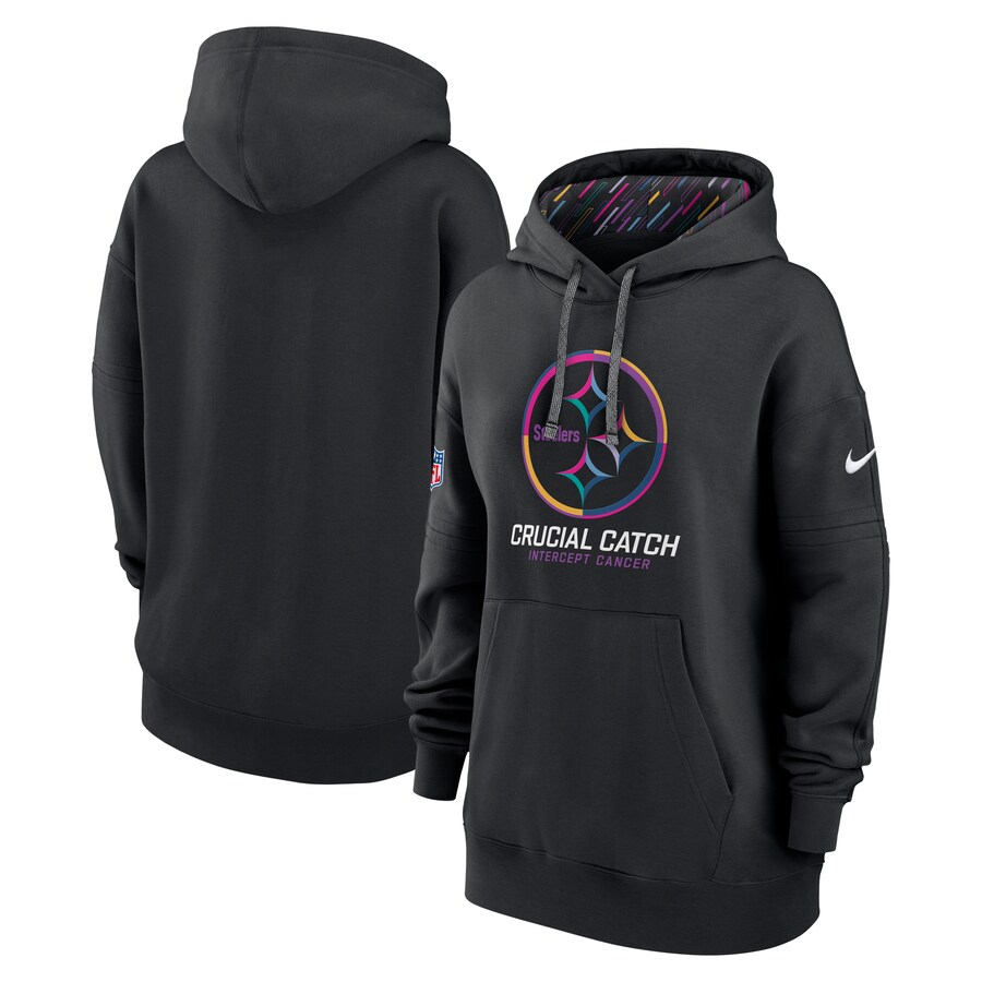 Women's Pittsburgh Steelers  Nike Black 2024 NFL Crucial Catch Club Pullover Hoodie - ujerseystore