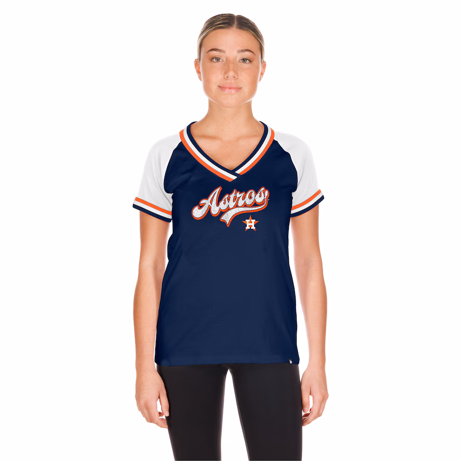 Women's Houston Astros New Era Navy Gameday Raglan V-Neck T-Shirt - ujerseystore