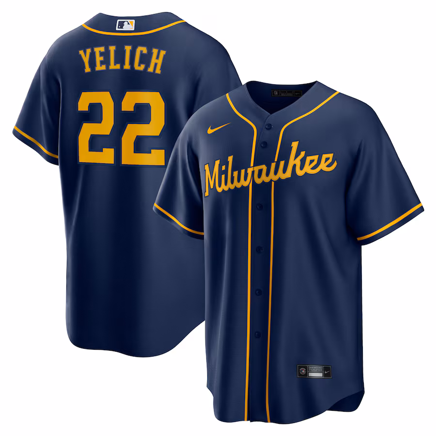 Men's Milwaukee Brewers Christian Yelich Nike Navy Alternate Replica Player Jersey - ujerseystore