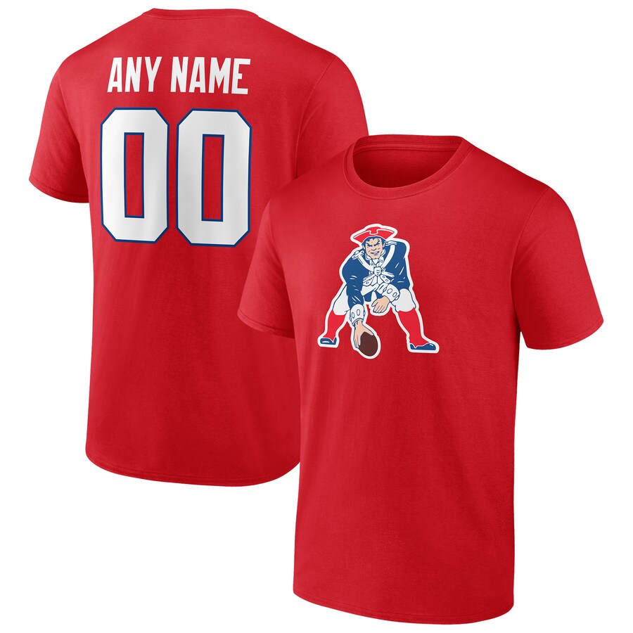 Men's New England Patriots Red Team Authentic Logo Personalized Name & Number T-Shirt - ujerseystore