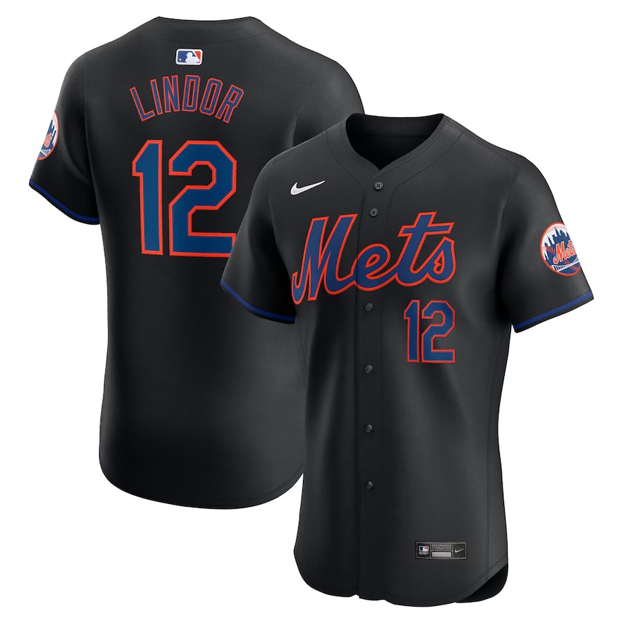 Men's New York Mets Francisco Lindor Nike Black Alternate Elite Player Jersey - ujerseystore