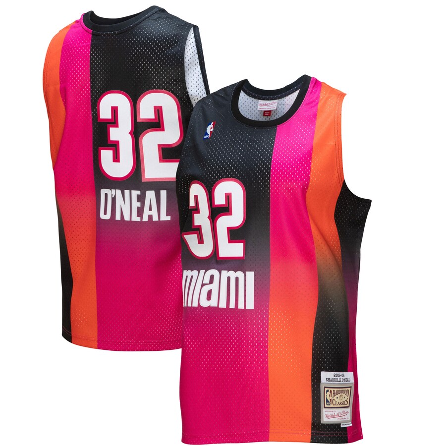 Men's Miami Heat Shaquille O'Neal Mitchell & Ness Pink/Black 2005/06 Hardwood Classics Fadeaway Swingman Player Jersey - ujerseystore