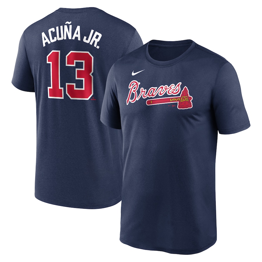 Men's Atlanta Braves Ronald Acuña Jr. Nike Navy Legend Name and Number Home T-Shirt - ujerseystore