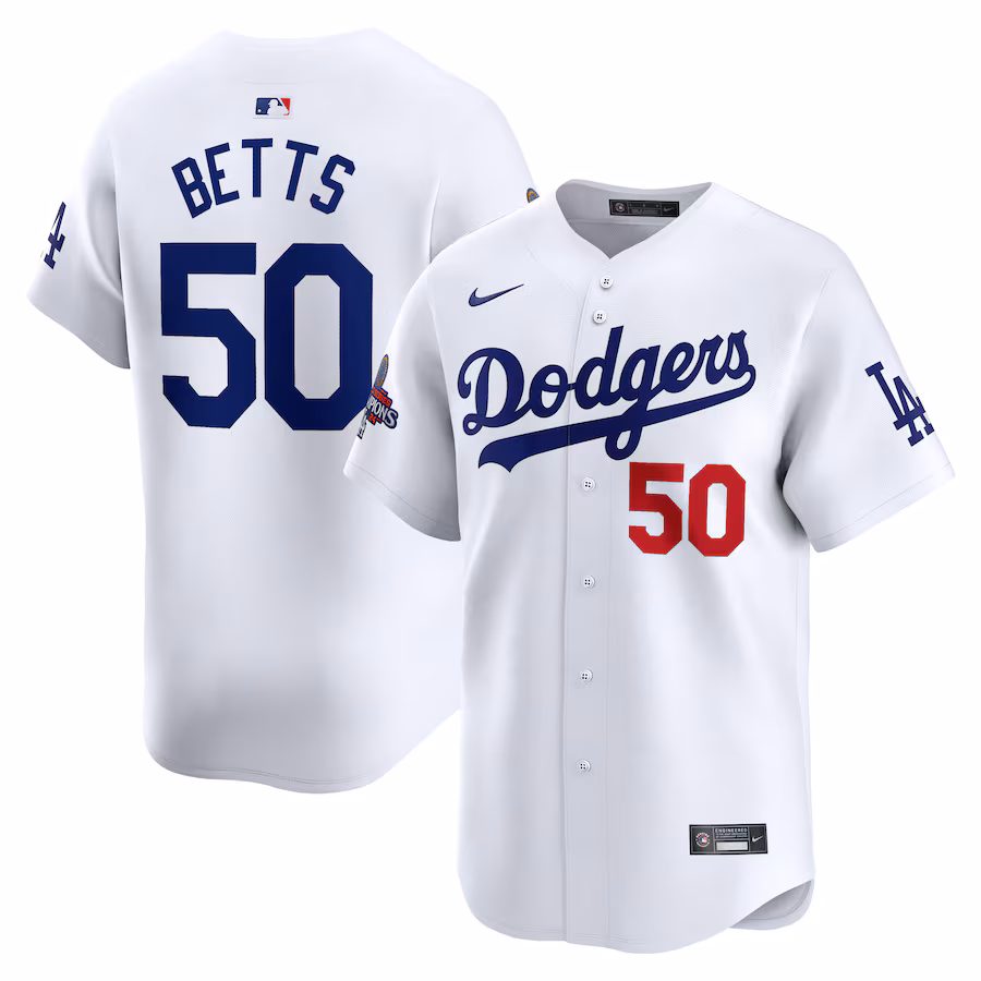 Men's Los Angeles Dodgers Mookie Betts Nike White Home 2024 World Series Champions Limited Jersey - ujerseystore