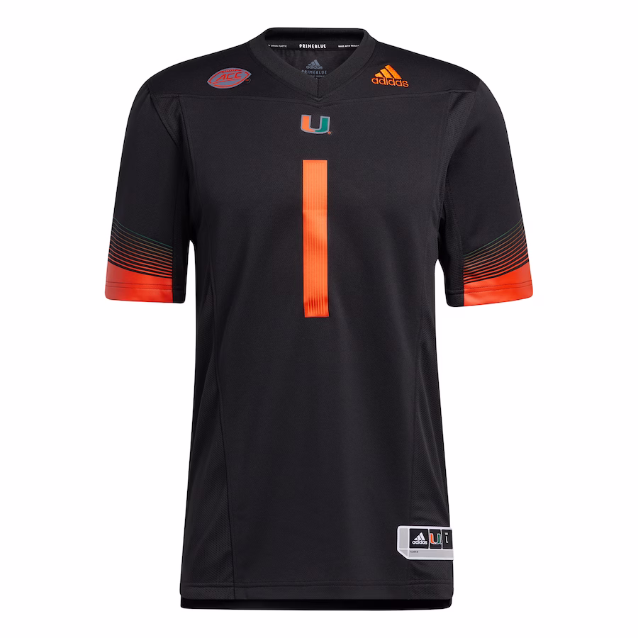 #1 Miami Hurricanes adidas Premier Strategy Jersey - Black - ujerseystore
