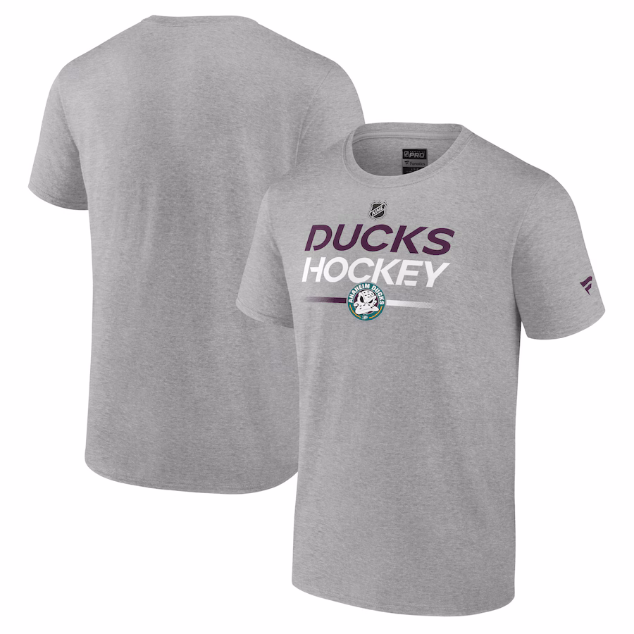 Anaheim Ducks Fanatics Heather Gray Authentic Pro Wordmark Alternate Logo T-Shirt - ujerseystore
