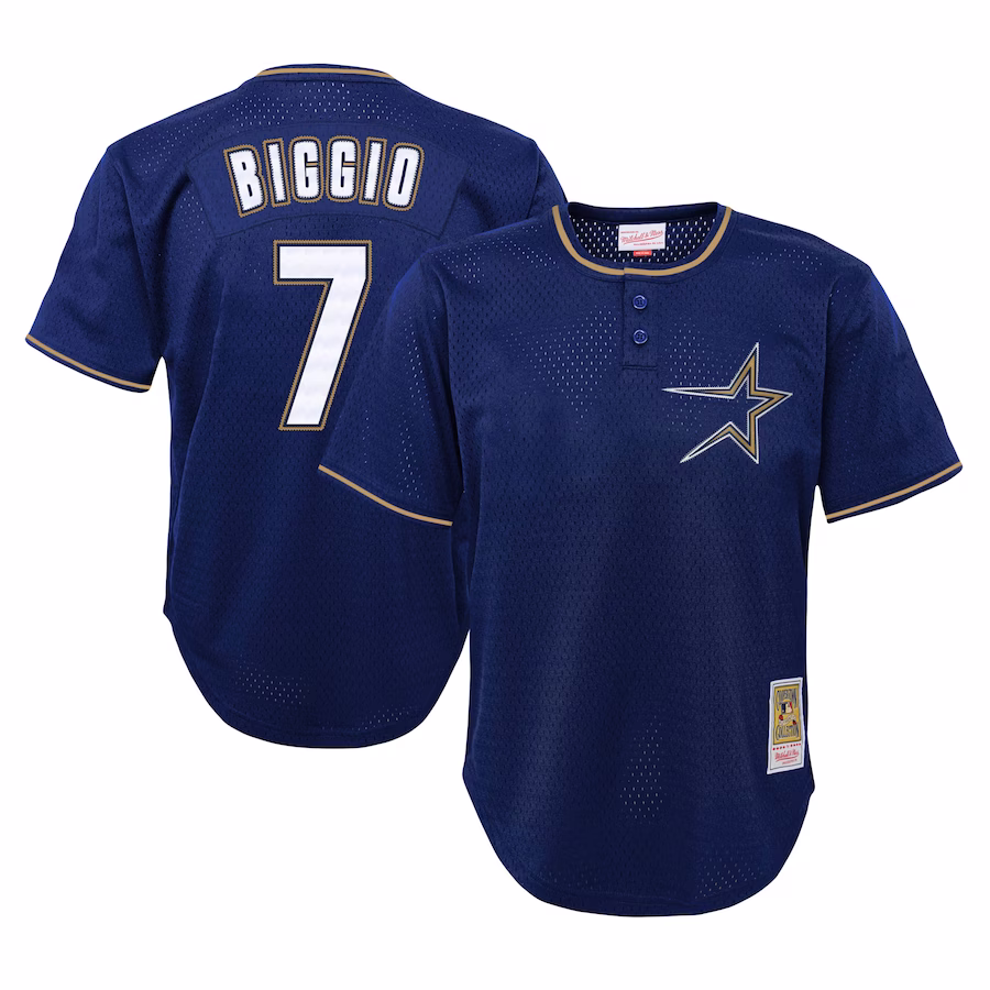 Youth Houston Astros Craig Biggio Mitchell & Ness Navy Cooperstown Collection Mesh Batting Practice Jersey - ujerseystore