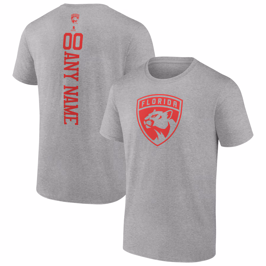 Men's Florida Panthers Heather Gray Personalized Name & Number T-Shirt - ujerseystore