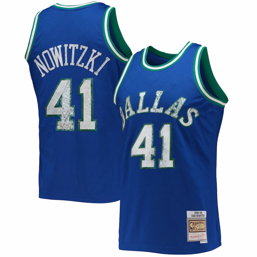 Men's Dallas Mavericks Dirk Nowitzki Mitchell & Ness Blue 1998/99 Hardwood Classics NBA 75th Anniversary Diamond Swingman Jersey - ujerseystore
