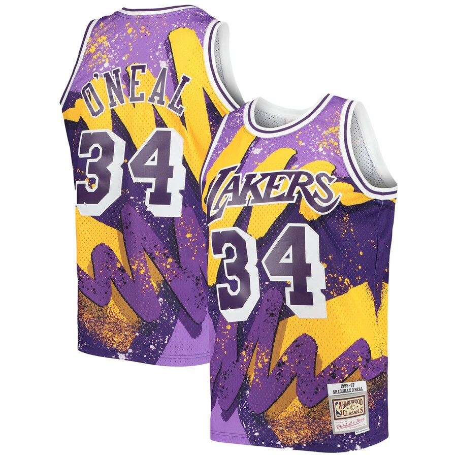 Men's Los Angeles Lakers Shaquille O'Neal Mitchell & Ness Purple Hardwood Classics 1996/97 Hyper Hoops Swingman Jersey - ujerseystore