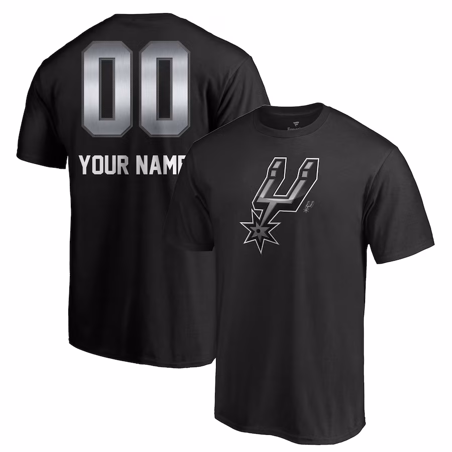 Men's San Antonio Spurs Black Midnight Mascot Personalized Name & Number T-Shirt - ujerseystore