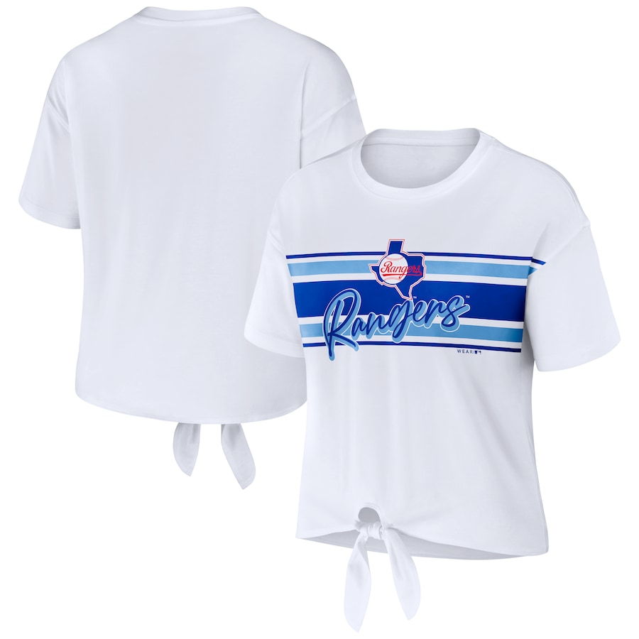 Women's Texas Rangers WEAR by Erin Andrews White Tie-Front T-Shirt - ujerseystore