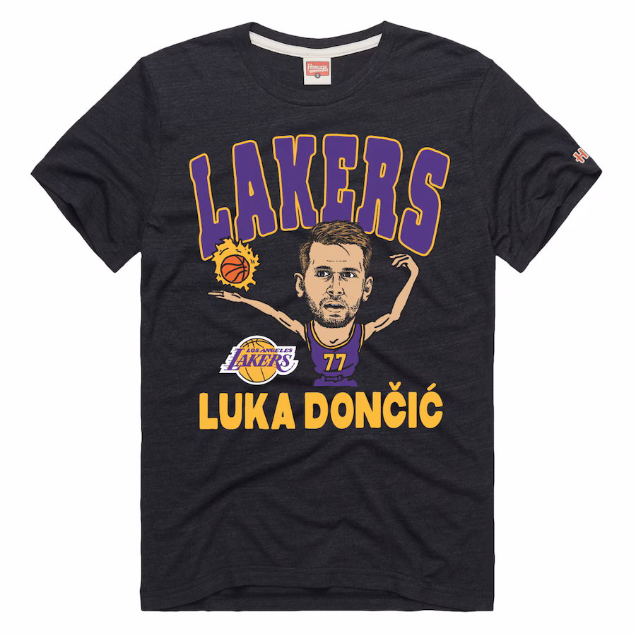 Men's Los Angeles Lakers Luka Dončić Homage Charcoal Player Graphic Tri-Blend T-Shirt - ujerseystore