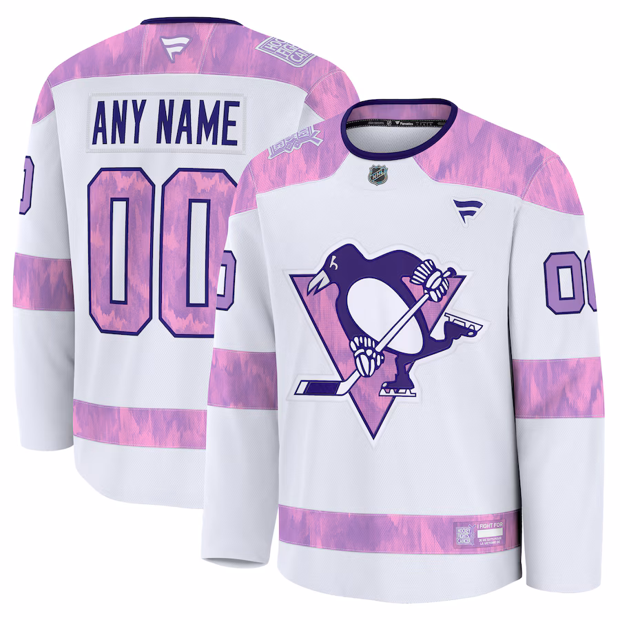 Men's Pittsburgh Penguins Fanatics White 2024 Hockey Fights Cancer Custom Practice Jersey - ujerseystore