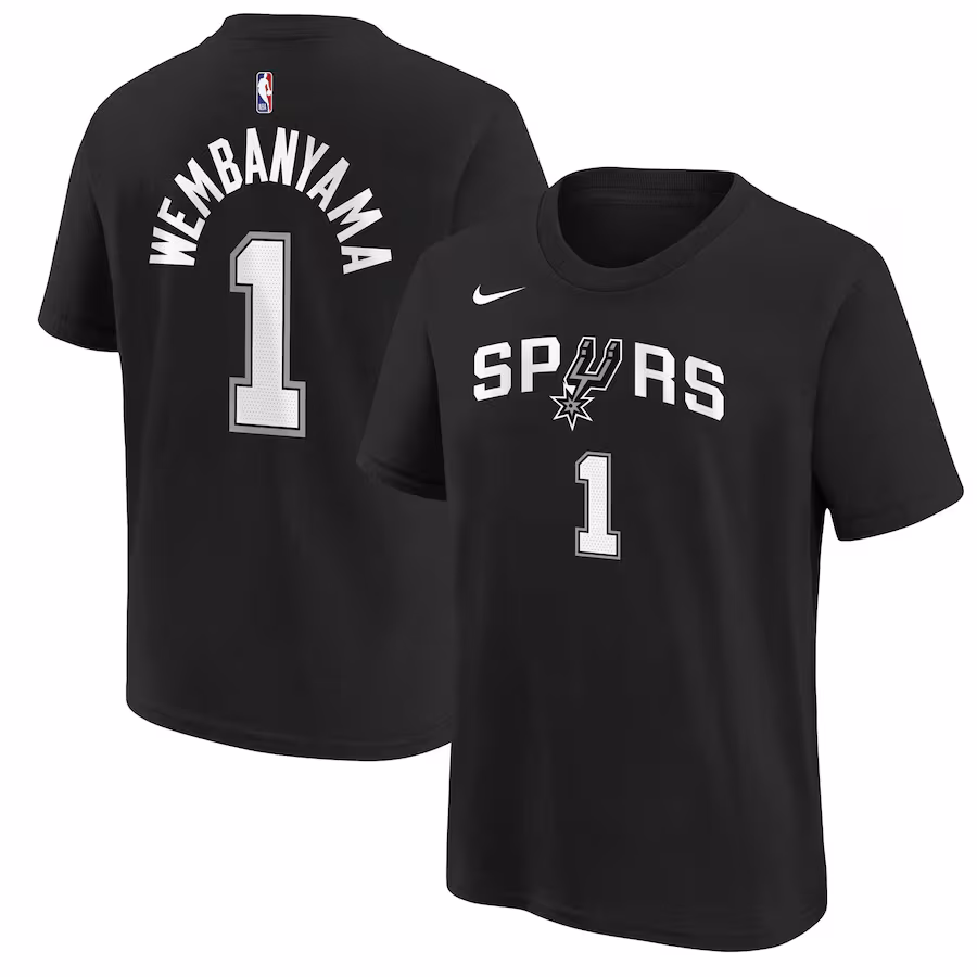 Youth San Antonio Spurs Victor Wembanyama Black Icon Name & Number T-Shirt - ujerseystore