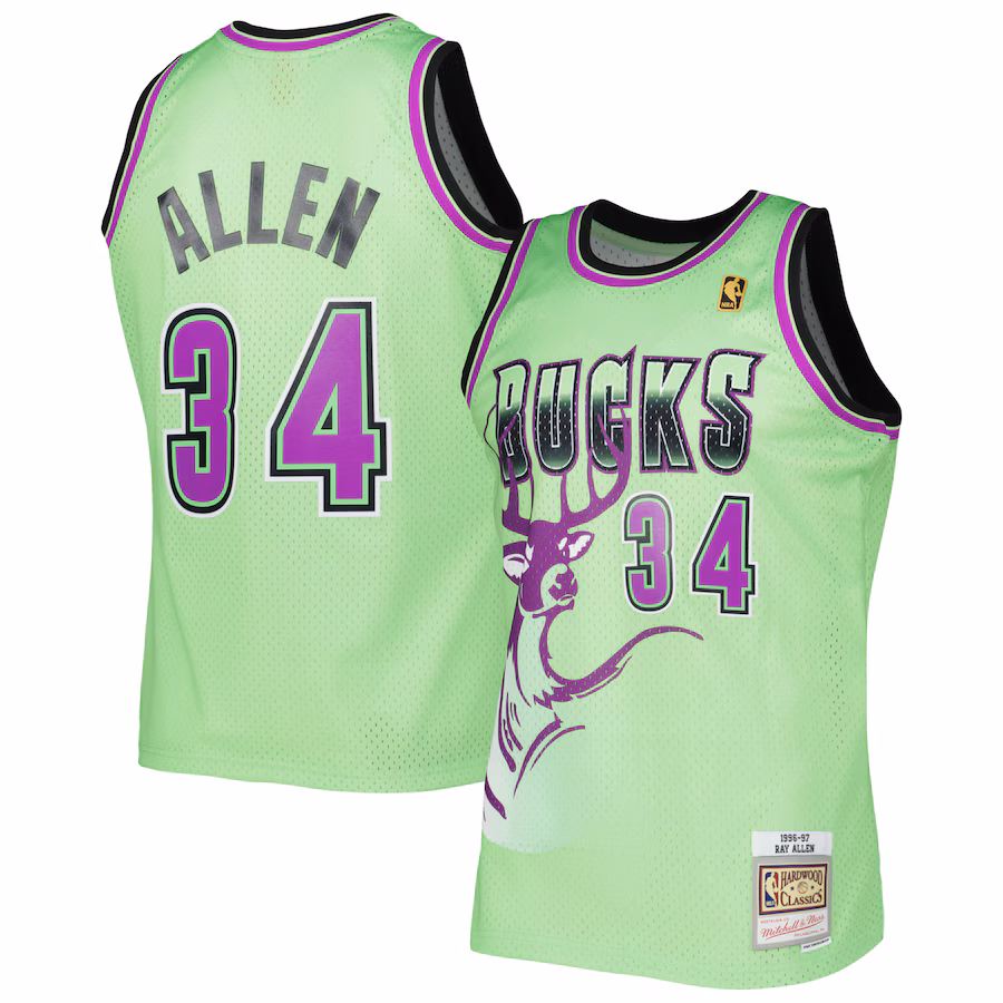 Men's Milwaukee Bucks Ray Allen Mitchell & Ness Green 1996-97 Hardwood Classics Reload 3.0 Swingman Jersey - ujerseystore