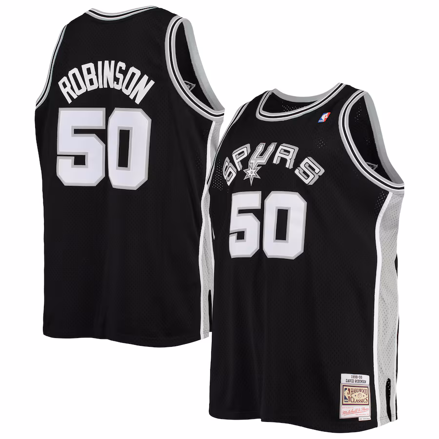 Men's San Antonio Spurs David Robinson Mitchell & Ness Black 1998/99 Big & Tall Hardwood Classics Swingman Jersey - ujerseystore