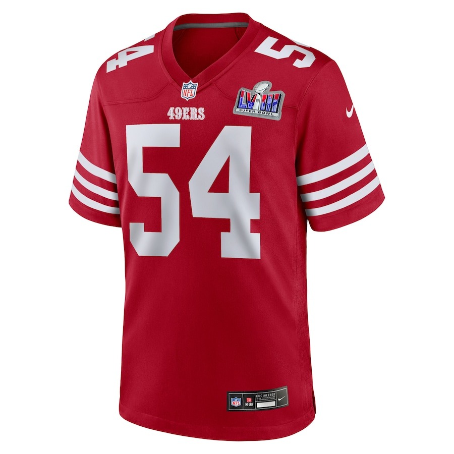 Men's San Francisco 49ers Fred Warner Nike Scarlet Super Bowl LVIII Game Jersey - ujerseystore
