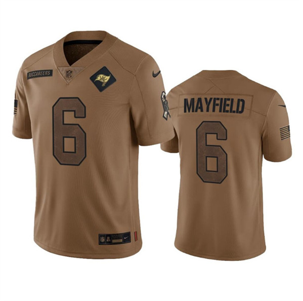 Men's Tampa Bay Buccaneers #6 Baker Mayfield 2023 Brown Salute To Service Limited Football Stitched Jersey - ujerseystore