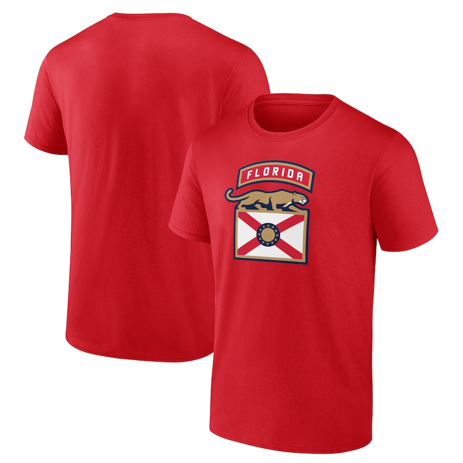 Men's Florida Panthers Red Shoulder Patch Logo T-Shirt - ujerseystore