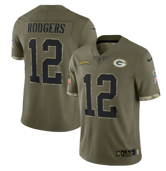 Men's Green Bay Packers #12 Aaron Rodgers 2022 Olive Salute To Service Limited Stitched Jersey - ujerseystore