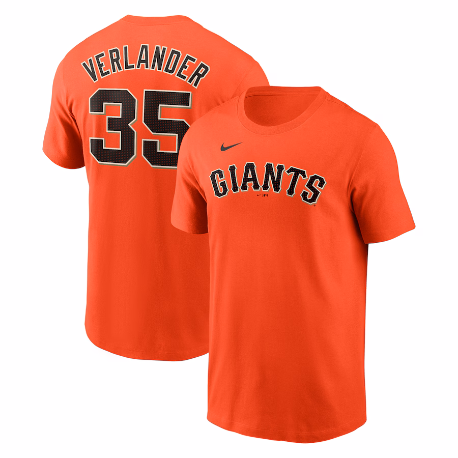 Men's San Francisco Giants Justin Verlander Nike Orange Fuse Name & Number T-Shirt - ujerseystore