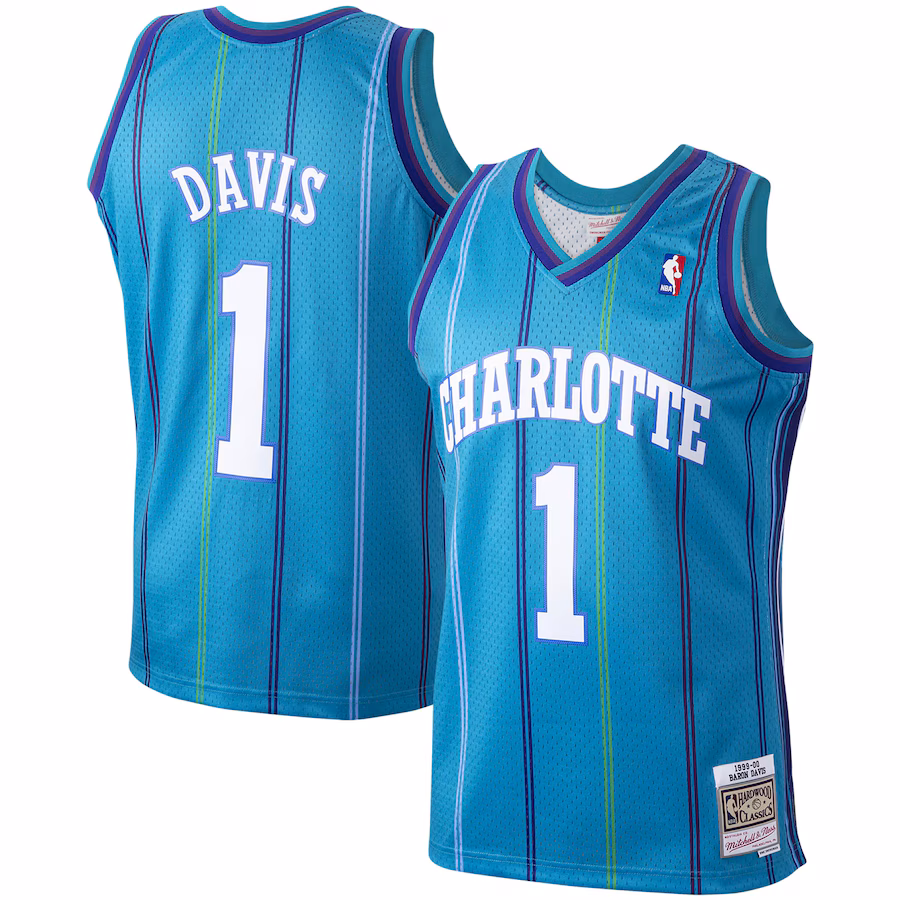 Men's Charlotte Hornets Baron Davis Mitchell & Ness Teal 1999/00 Hardwood Classics Swingman Jersey - ujerseystore