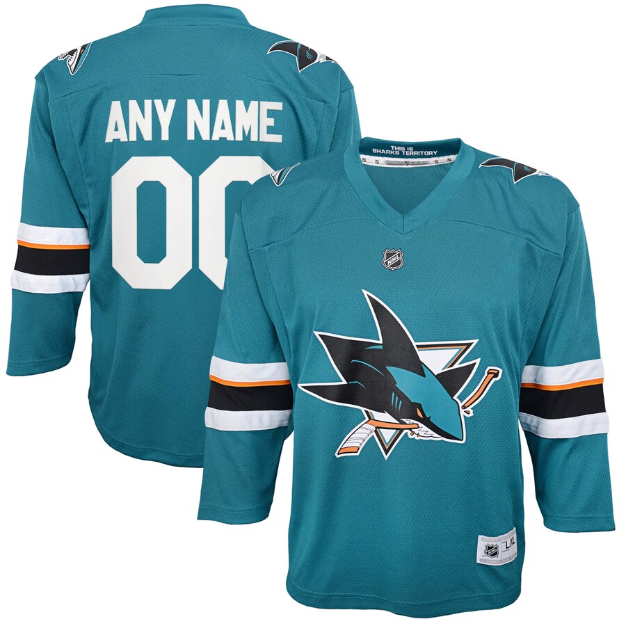 Youth San Jose Sharks Teal 2021/22 Home Replica Custom Jersey - ujerseystore