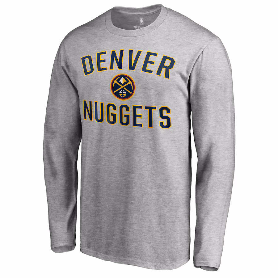 Men's Denver Nuggets Ash Victory Arch Long Sleeve T-Shirt - ujerseystore