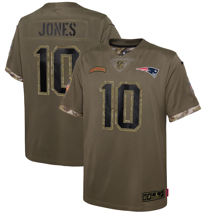 Youth New England Patriots Mac Jones Nike Olive Salute To Service Player Limited Jersey - ujerseystore