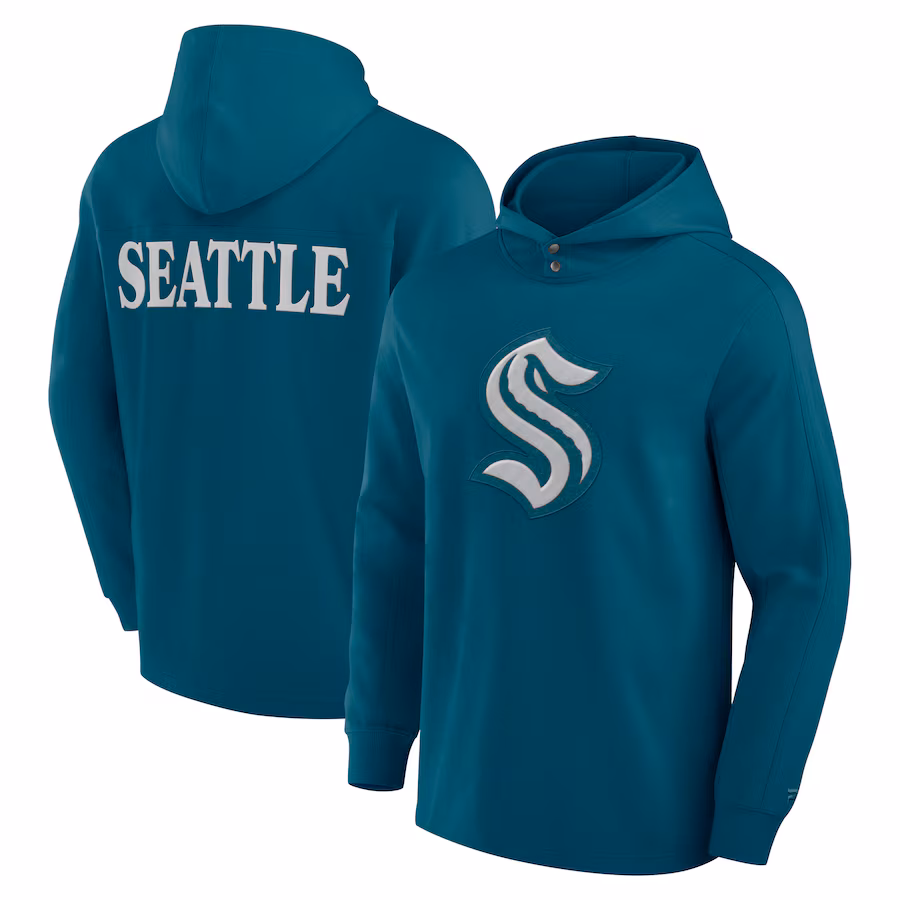 Men's Seattle Kraken Fanatics Teal Elements Blaze Tri-Blend Long Sleeve Hoodie T-Shirt - ujerseystore