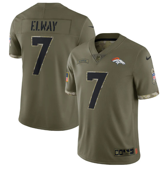 Men's Denver Broncos #7 John Elway 2022 Olive Salute To Service Limited Stitched Jersey - ujerseystore