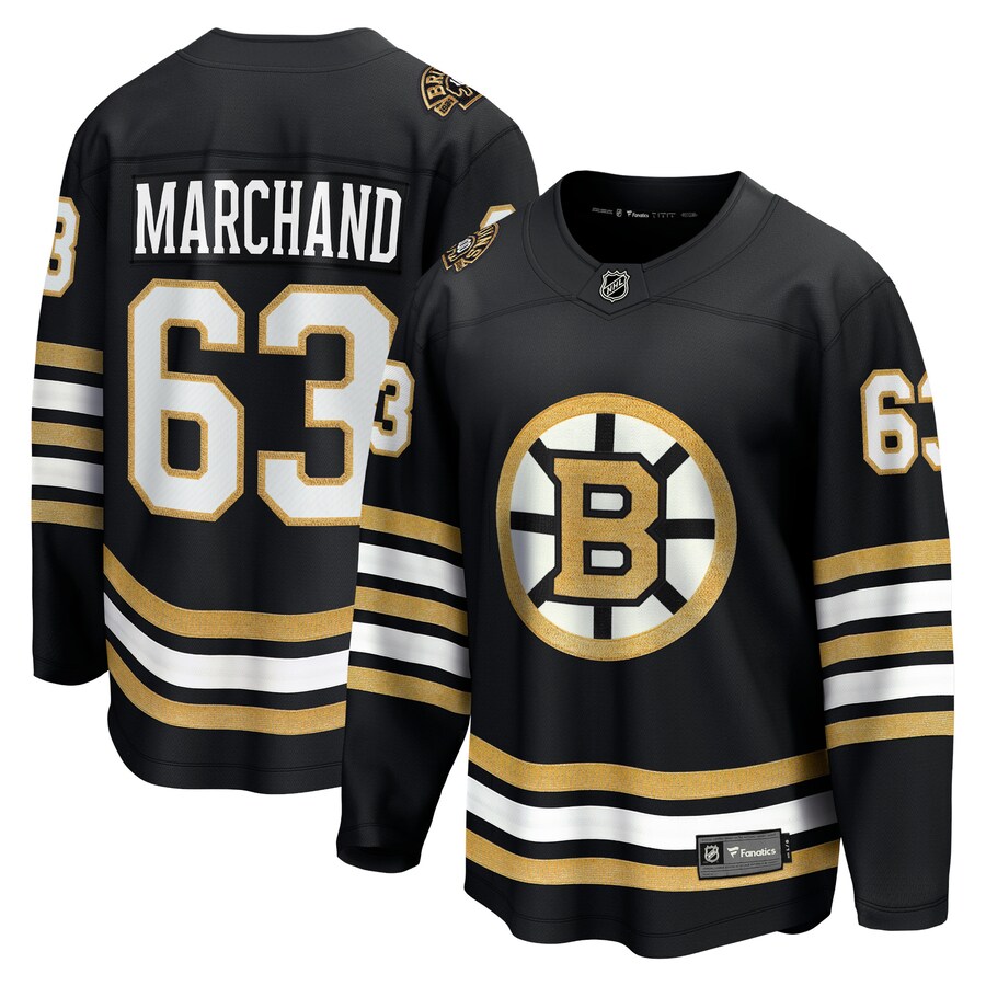 Men's Boston Bruins Brad Marchand Fanatics Branded Black 100th Anniversary Premier Breakaway Player Jersey - ujerseystore
