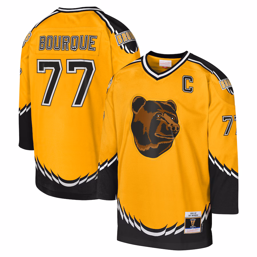 Youth Boston Bruins Ray Bourque Mitchell & Ness Gold 1996-97 Blue Line Captain Patch Player Jersey - ujerseystore