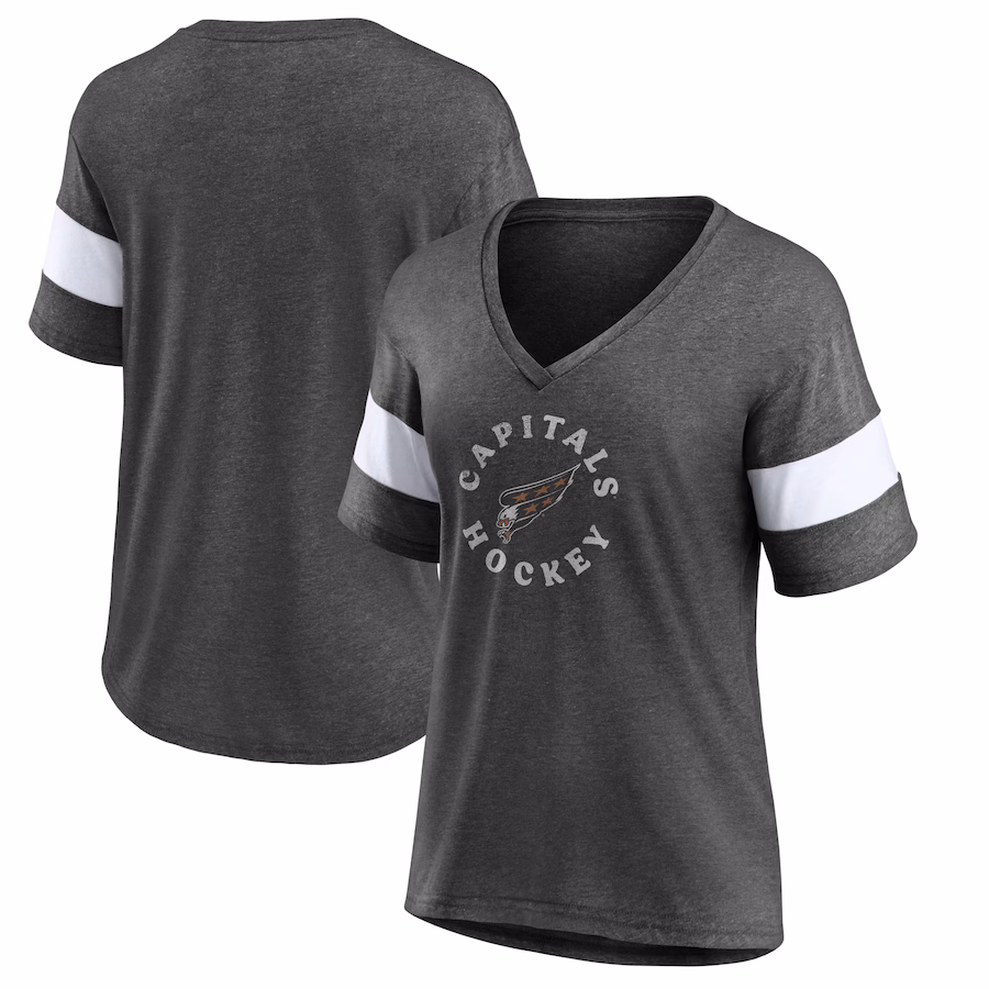 Women's Washington Capitals Fanatics Heather Charcoal Special Edition 2.0 Ring The Alarm V-Neck T-Shirt - ujerseystore