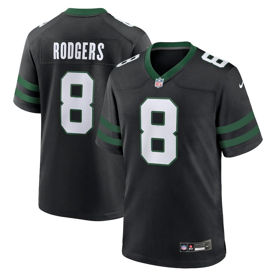 Men's New York Jets Aaron Rodgers Nike Legacy Black Alternate Game Jersey - ujerseystore