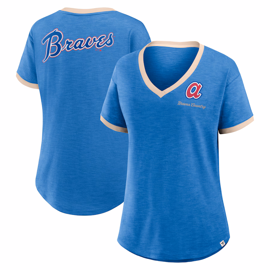 Women's Atlanta Braves Fanatics Royal Binge Worthy Stadium Slub V-Neck T-Shirt - ujerseystore