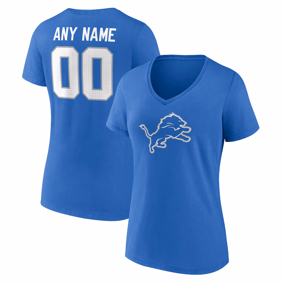 Women's Detroit Lions  Blue Team Authentic Custom V-Neck T-Shirt - ujerseystore