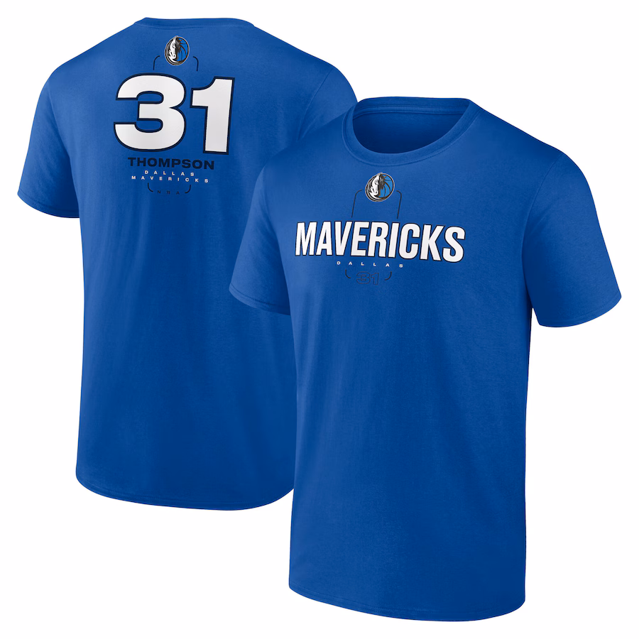Men's Dallas Mavericks Klay Thompson Blue  Behind The Back Name & Number T-Shirt - ujerseystore