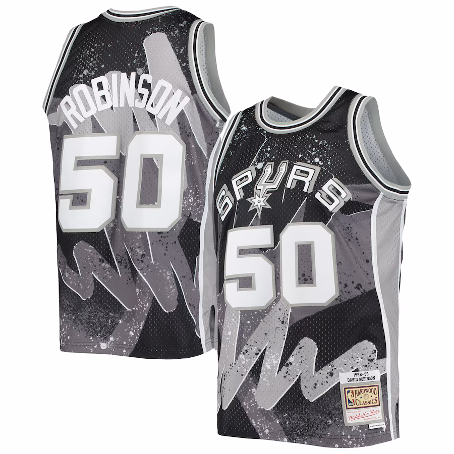 Men's San Antonio Spurs David Robinson Mitchell & Ness Black Hardwood Classics 1998/99 Hyper Hoops Swingman Jersey - ujerseystore