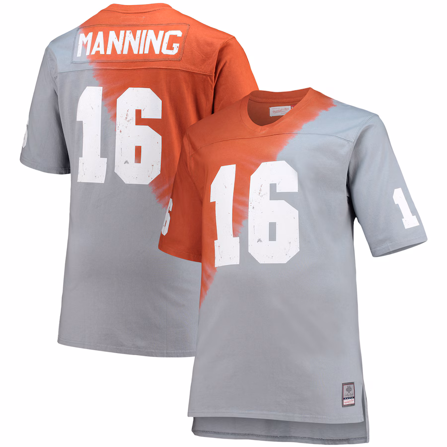 Men's Mitchell & Ness Peyton Manning Tennessee Orange/Gray Tennessee Volunteers Name & Number Tie-Dye V-Neck T-Shirt - ujerseystore