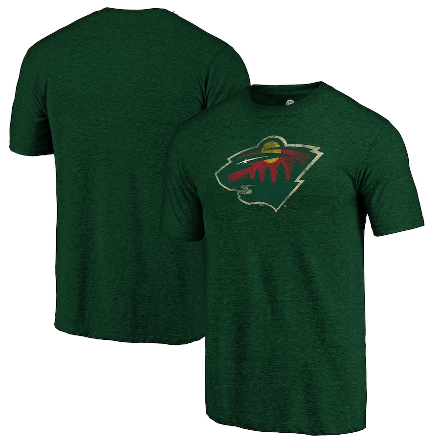 Men's Minnesota Wild Green Distressed Logo Tri-Blend T-Shirt - ujerseystore