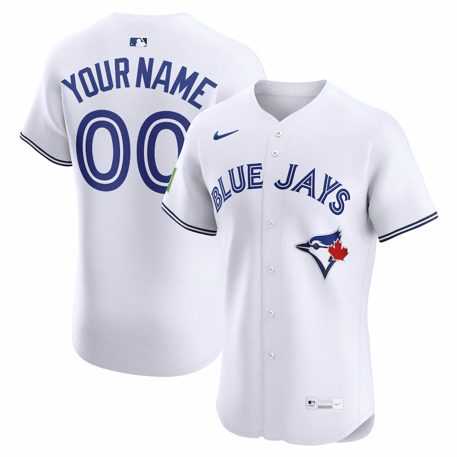 Men's Toronto Blue Jays Nike White Home Elite Sponsor Patch Custom Jersey - ujerseystore
