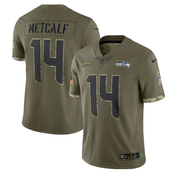 Men's Seattle Seahawks #14 DK Metcalf 2022 Olive Salute To Service Limited Stitched Jersey - ujerseystore