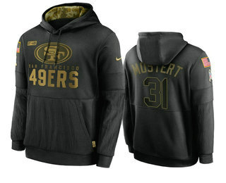 Men's San Francisco 49ers #31 Raheem Mostert Black 2020 Salute To Service Sideline Performance Pullover Hoodie - ujerseystore
