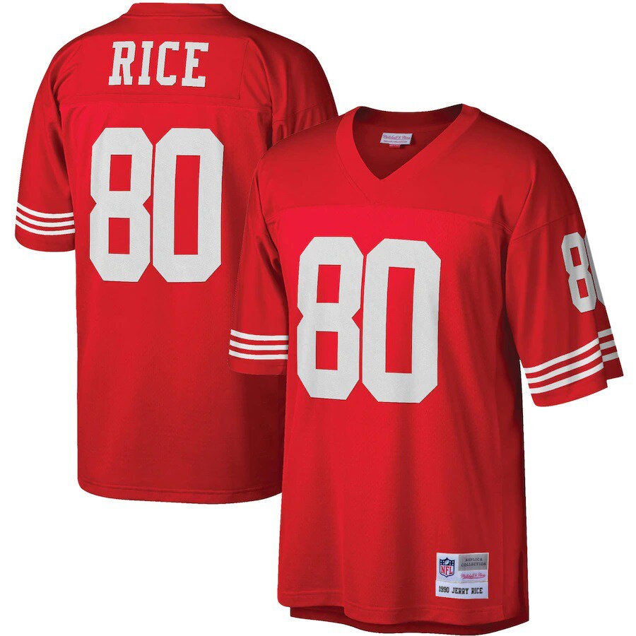 Men's San Francisco 49ers Jerry Rice Mitchell & Ness Scarlet Big & Tall 1990 Retired Player Replica Jersey - ujerseystore