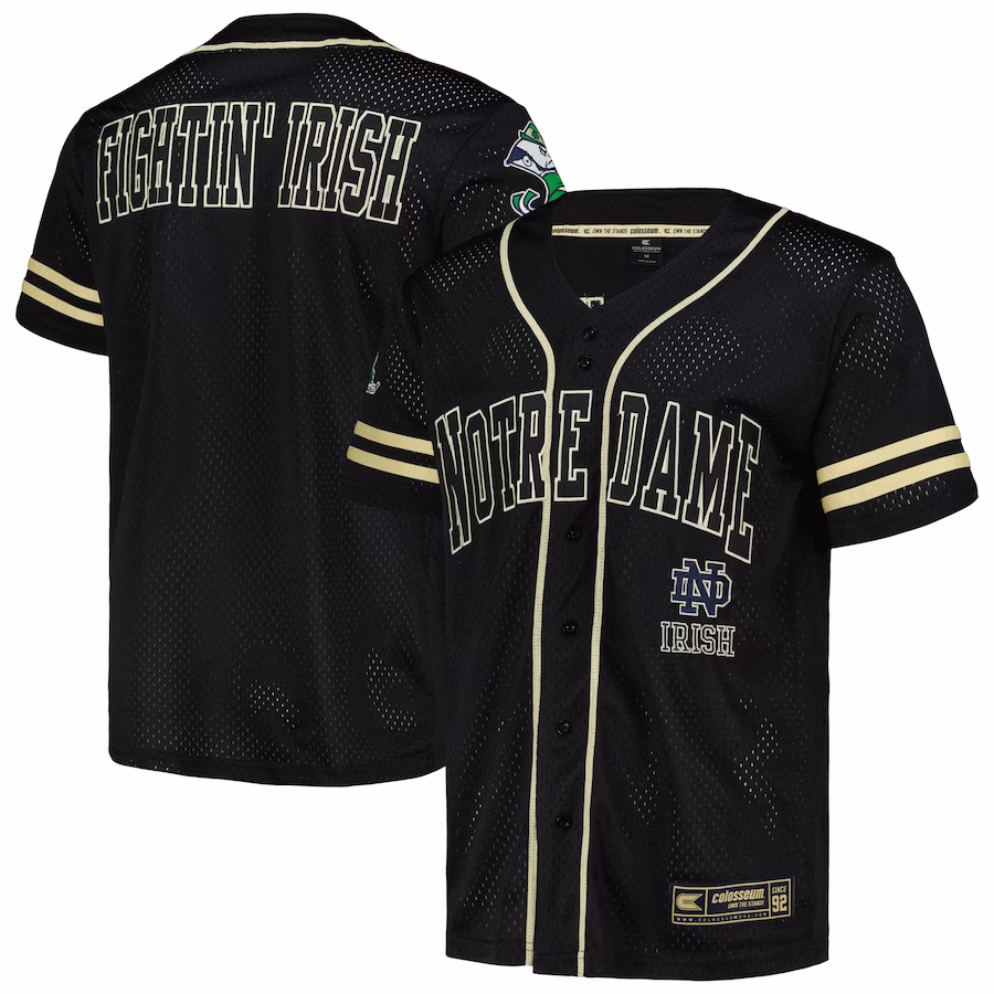Notre Dame Fighting Irish Colosseum Free Spirited Mesh Button-Up Baseball Jersey - Black - ujerseystore