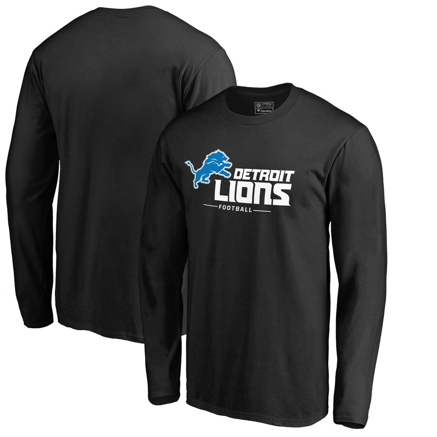 Men's Detroit Lions Black Team Lockup II Long Sleeve T-Shirt - ujerseystore