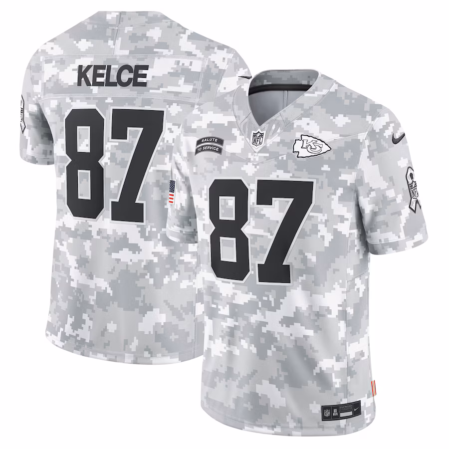 Men's Kansas City Chiefs Travis Kelce Nike Arctic Camo 2024 Salute to Service Limited Jersey - ujerseystore
