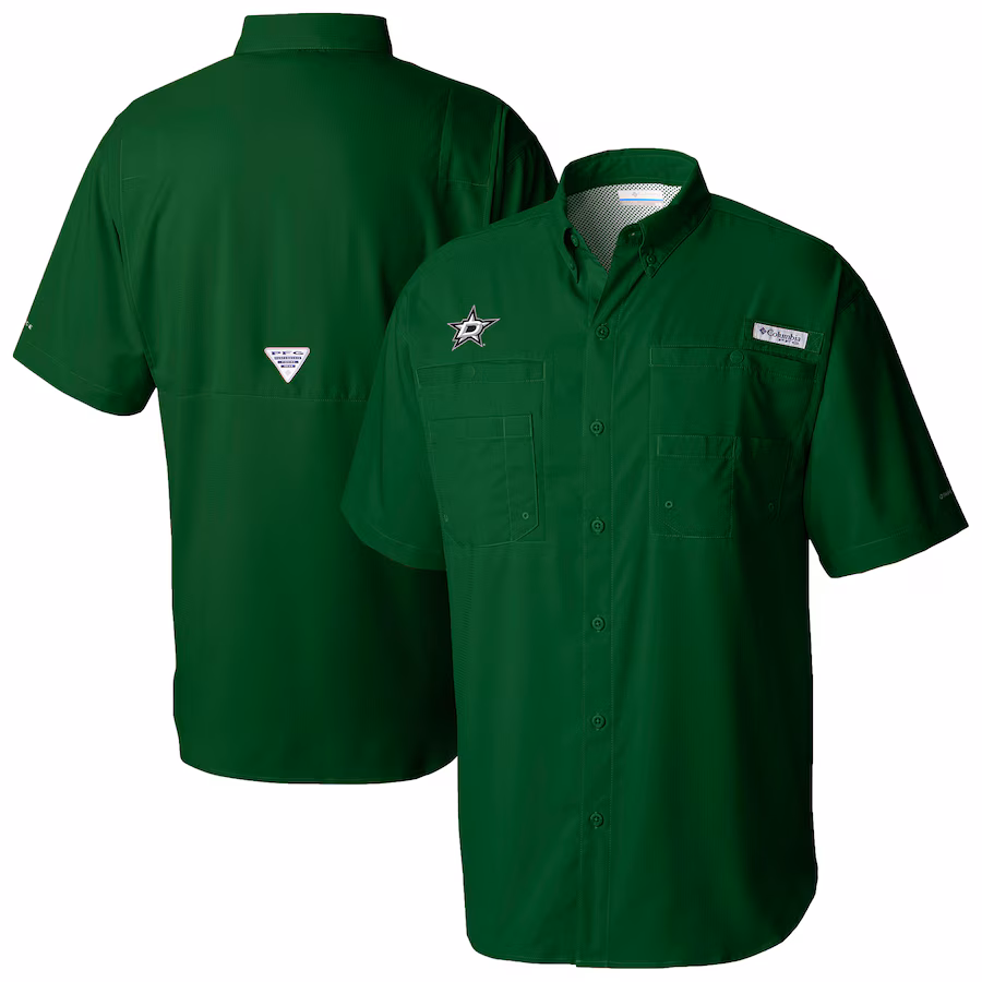 Men's Dallas Stars Columbia Green Tamiami Short Sleeve Omni-Wick Button-Down Shirt - ujerseystore